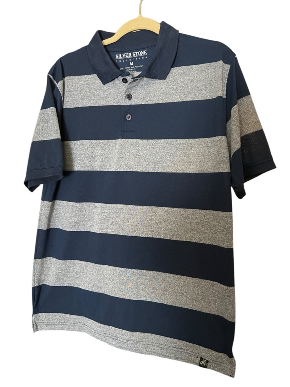 Silver Stone Collection Navy and Gray Striped Polo Shirt